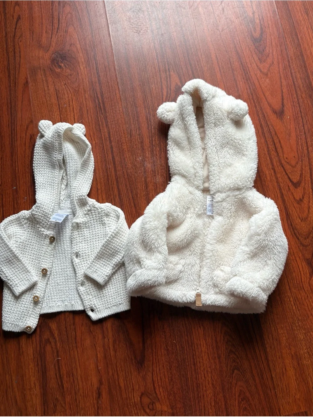 2 Carter's Cream Hooded Jackets with Ear Details